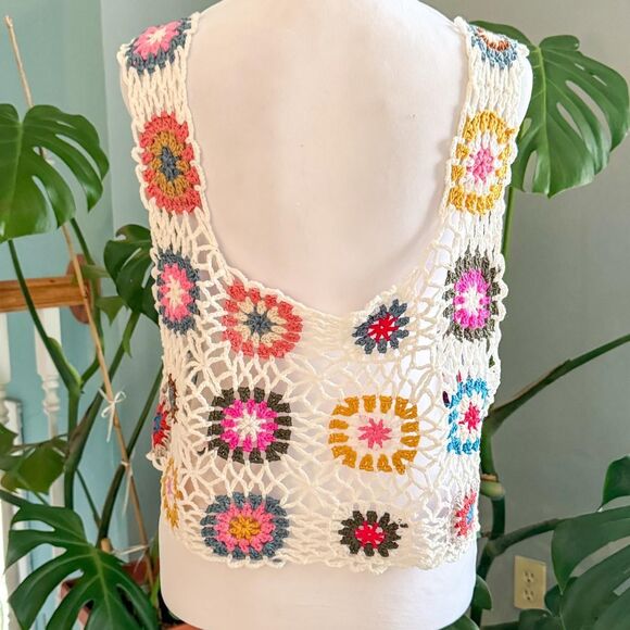 Crochet multicolored top with a square neckline XL XXL - Picture 3 of 6